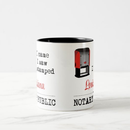 Came Saw gestempelte Notary Public Louisiana Zweifarbige Tasse (Mittel)