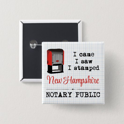 Came Saw gestempelte Notary Public New Hampshire Button (Vorne & Hinten)