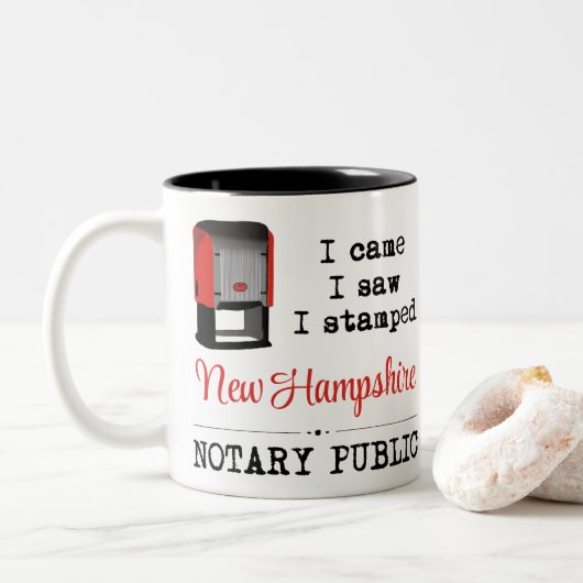 Came Saw gestempelte Notary Public New Hampshire Zweifarbige Tasse (Mit Donut)