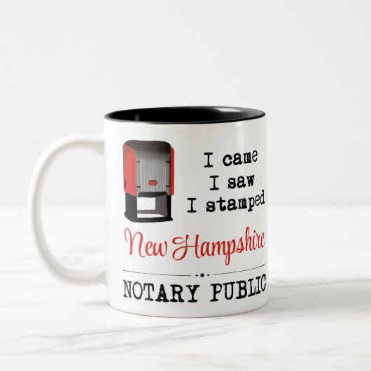 Came Saw gestempelte Notary Public New Hampshire Zweifarbige Tasse (Links)