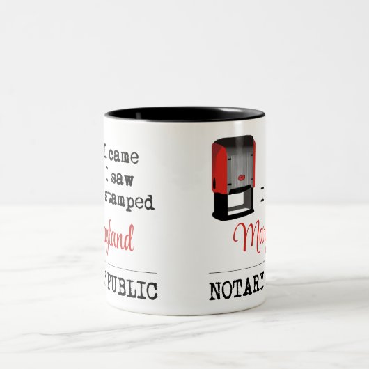 Came Saw Stamps Notary Public Maryland Zweifarbige Tasse (Mittel)
