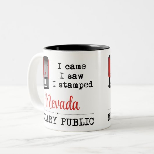 Came Saw Stamps Notary Public Nevada Zweifarbige Tasse (Vorderseite Links)