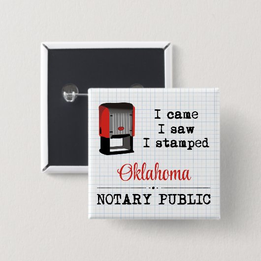 Came Saw Stamps Notary Public Oklahoma Button (Vorne & Hinten)
