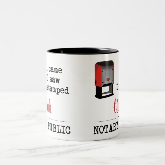 Came Saw Stamps Notary Public Utah Zweifarbige Tasse (Mittel)
