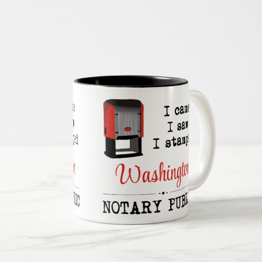 Came Saw Stamps Notary Public Washington Zweifarbige Tasse (VorderseiteRechts)