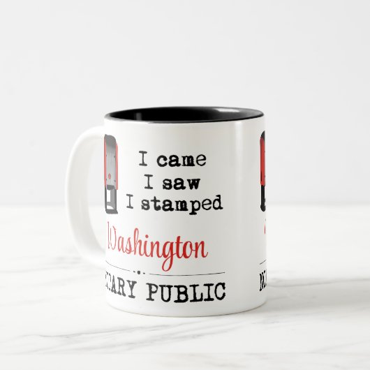 Came Saw Stamps Notary Public Washington Zweifarbige Tasse (Vorderseite Links)