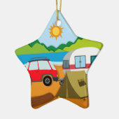 Cameground mit Zelt und Wohnwagen Keramik Ornament (Links)