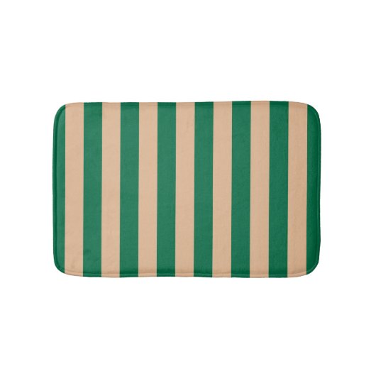 Camel Beige & Classic Green Stripe Badematte (Vorderseite)