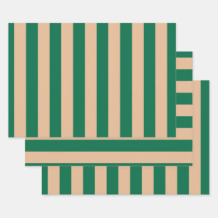 Camel Beige & Classic Green Stripe Geschenkpapier Set
