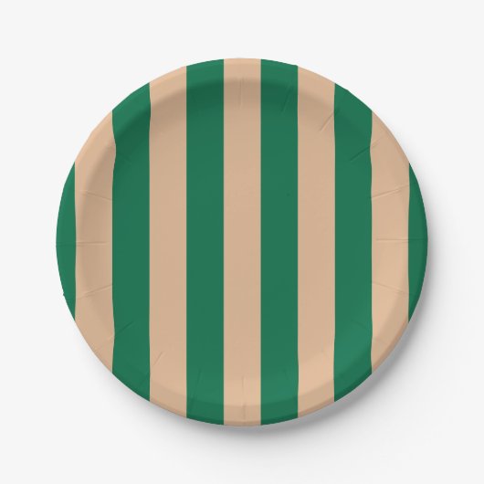 Camel Beige & Classic Green Stripe Pappteller (Vorderseite)