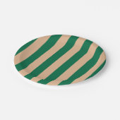 Camel Beige & Classic Green Stripe Pappteller (Schrägansicht)