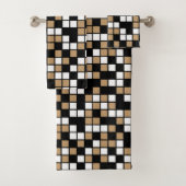 Camel Brown, Black, White Random Mosaic Squares Badhandtuch Set (Insitu)