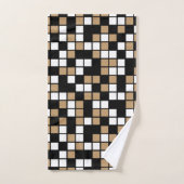 Camel Brown, Black, White Random Mosaic Squares Badhandtuch Set (Handtuch)