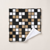 Camel Brown, Black, White Random Mosaic Squares Badhandtuch Set (Waschlappen)