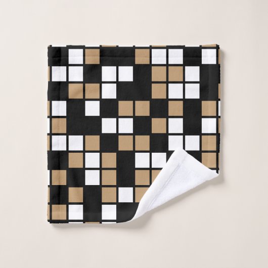 Camel Brown, Black, White Random Mosaic Squares Badhandtuch Set (Waschlappen)