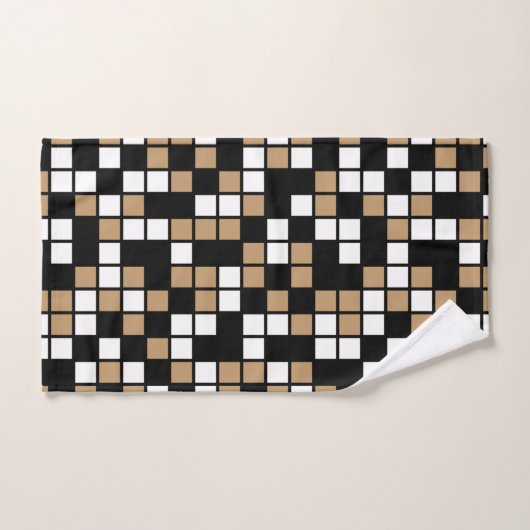 Camel Brown, Black, White Random Mosaic Squares Badhandtuch Set (Handtuch)