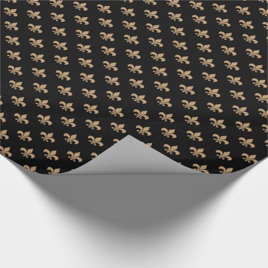 Camel Brown Fleur-de-lis auf Black Geschenkpapier (Ecke)