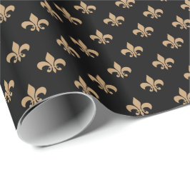 Camel Brown Fleur-de-lis auf Black Geschenkpapier