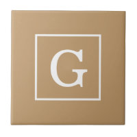 Camel Brown White Gerahmt Initial Monogram