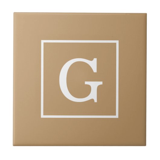 Camel Brown White Gerahmt Initial Monogram Fliese (Vorderseite)