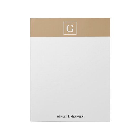 Camel Brown White Gerahmt Initial Monogram Notizblock (Rotiert)