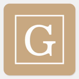 Camel Brown White Gerahmt Initial Monogram Quadratischer Aufkleber