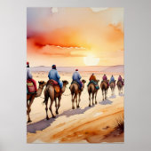 Camel Caravan in der Wüste, Boho Reiselandschaft Poster (Vorne)
