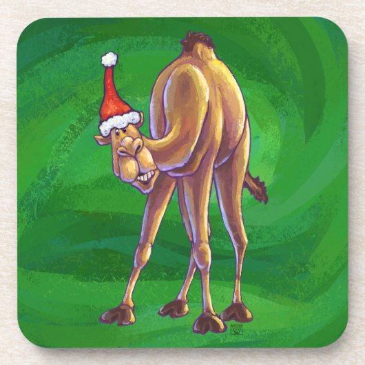 Camel Christmas auf Green Getränkeuntersetzer (Vorderseite)
