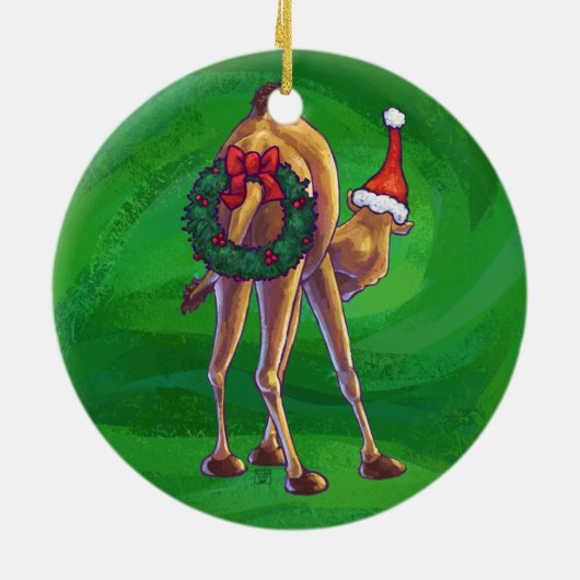 Camel Christmas auf Green Keramik Ornament (Hinten)