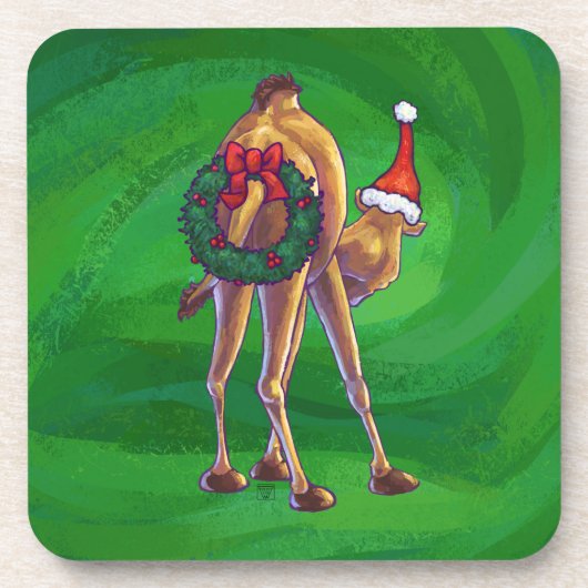 Camel Christmas auf Green Untersetzer (Vorderseite)