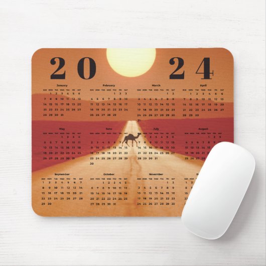 Camel Crossing Desert in Sunset 2024 Year Calendar Mousepad (Mit Mouse)