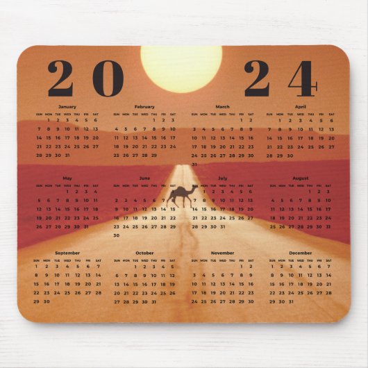 Camel Crossing Desert in Sunset 2024 Year Calendar Mousepad (Vorne)