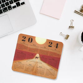 Camel Crossing Desert in Sunset 2024 Year Calendar Mousepad