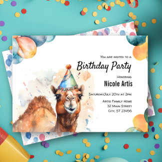 Camel Desert Safari Zoo Tier Geburtstagsparty Einladung