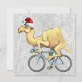 Camel Fahrradfahren in der Weihnachtsmannmütze Feiertagskarte