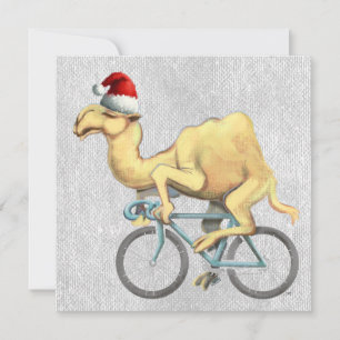 Camel Fahrradfahren in der Weihnachtsmannmütze Feiertagskarte