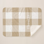 Camel Gingham Pattern Monogram Name Sherpadecke (Vorderseite (Horizontal))
