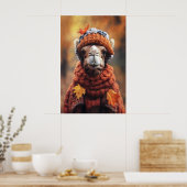 Camel in Fall Clothes Art Print, Cozy Autumn Poster (Küche)