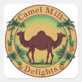 Camel Milk Delights-Tropical Camel Palm Pineapple Quadratischer Aufkleber