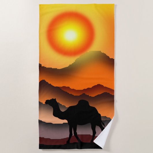 Camel Silhouette in der Wüste Sonnenuntergang Bade Strandtuch (Vorderseite)