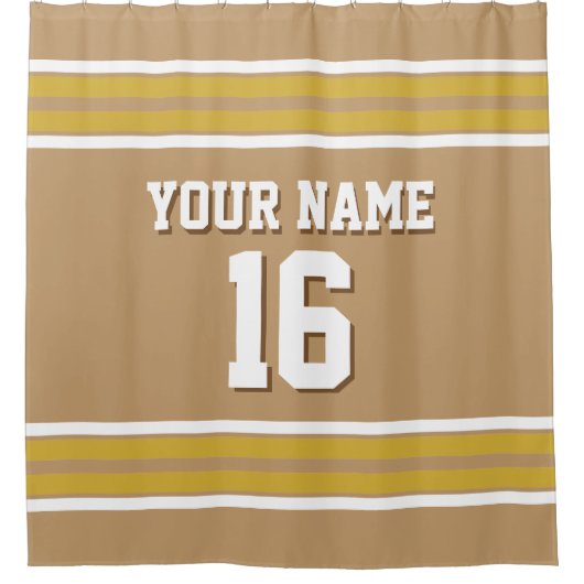 Camel Tan Gold White Stripes Sports Jersey Duschvorhang (Vorderseite)