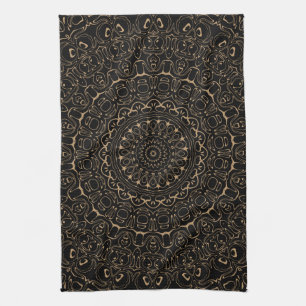 Camel Tan Mandala mit Elegant Symmetry Geschirrtuch