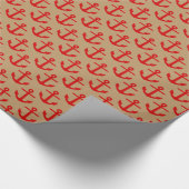 Camel Tan, Red Anchors Pattern Geschenkpapier (Ecke)