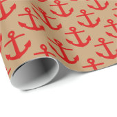Camel Tan, Red Anchors Pattern Geschenkpapier (Rolleneckpunkt)