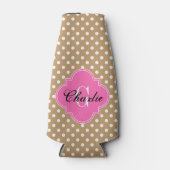 Camel Tan White Dots Hot Pink Quat Name Initial Flaschenkühler (Vorderseite)