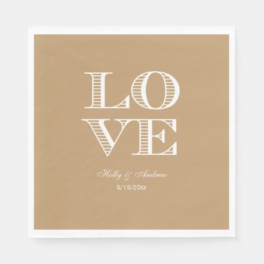 Camel Tan, White LIEBE Napkins Serviette (Vorderseite)