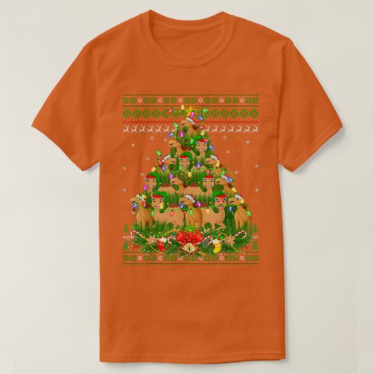 Camel Xmas Licht Tree Santa Camel Ugly Christma T-Shirt (Design vorne)