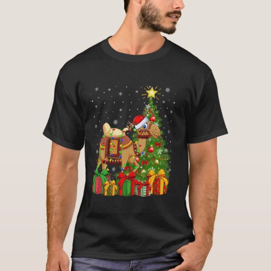 Camel Xmas Tree Lighting Weihnachtsmannmütze Weihn T-Shirt (Vorderseite)