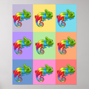 Cameleon Pop Art Rainbow Color Foto Trendy Block Poster