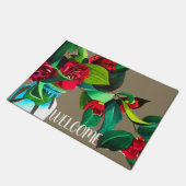 Camellia Blume Aquarellkunst Willkommensmappe Fußmatte (Schrägansicht)